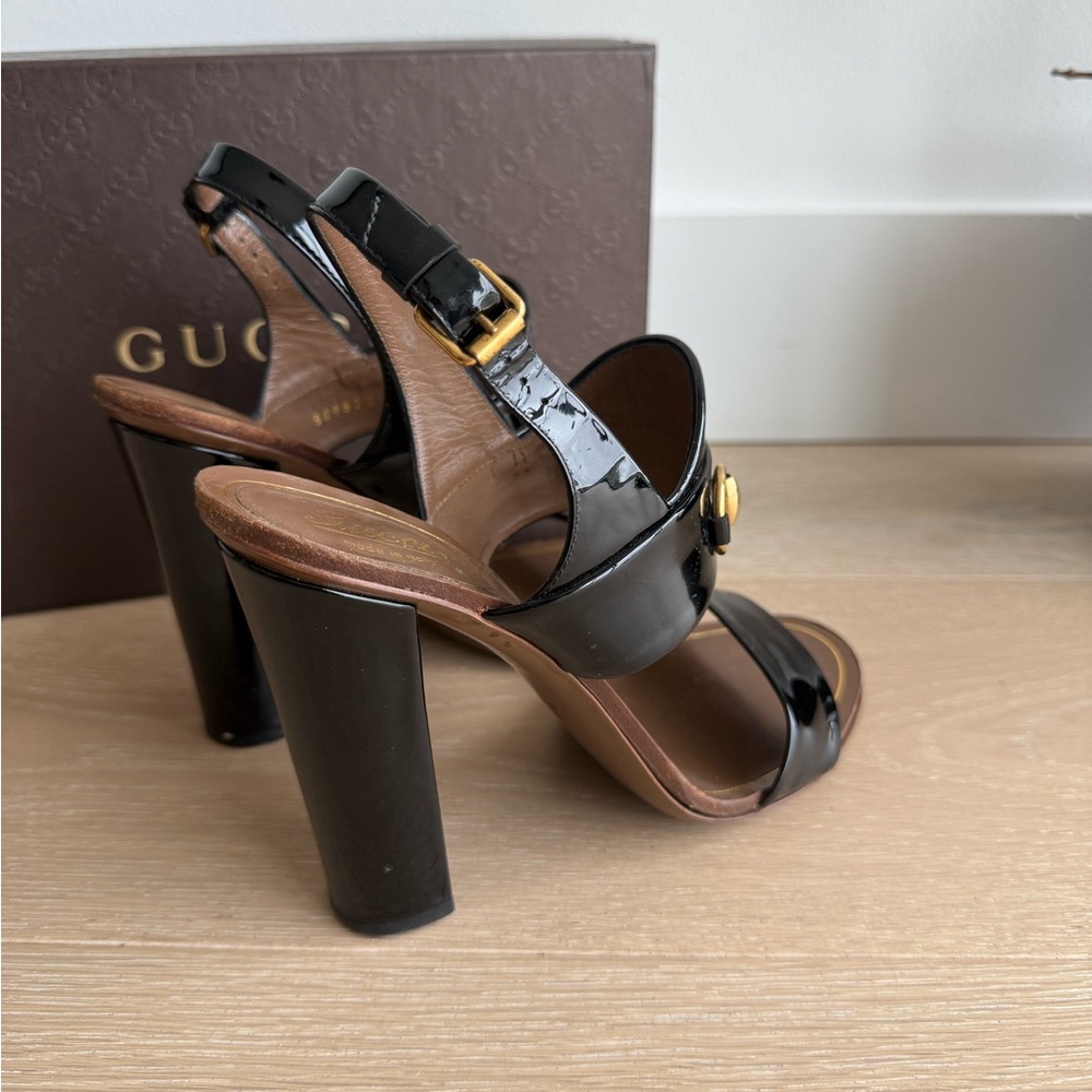 Gucci Black Patent Leather Slingback Block Heel Sandals - 4-5/8" Heel (Approx) - Picture 4 of 6